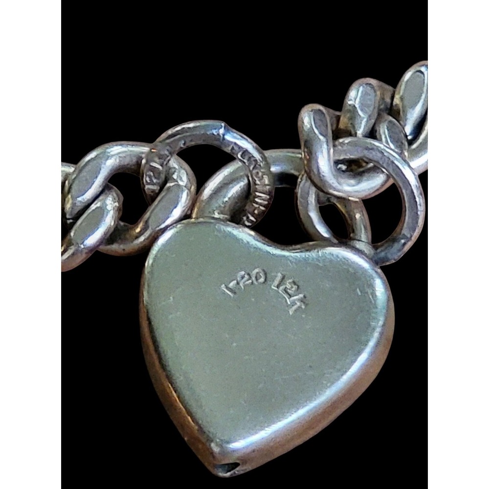 Antique 12K Gold Filled Heart Lock Chain Link Bracelet 7" 13.6 grams - Picture 4 of 11